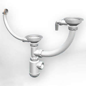 Санпласт Сифон двойной GRAND 3 1/2" с круглым переливом и отводом(метал)