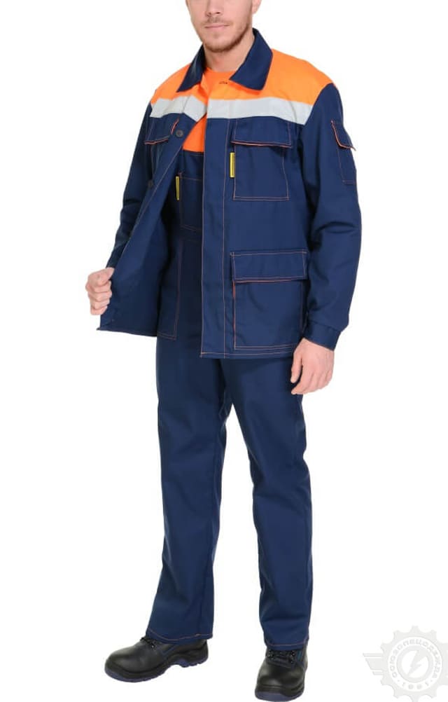63861 Костюм "Коммунальщик" темно-синий-оранжевый с СВП (эконом)  Летняя спецодежда  размер 52-54/170-176  - Вид №7