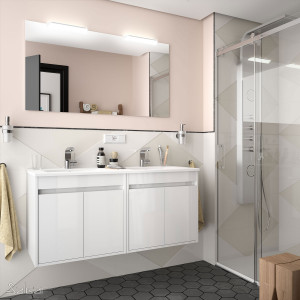 84987 SALGAR Комплект мебели для ванной NOJA 1200 4 двери БЕЛЫЙ ГЛЯНЕЦ ЛАК + Раковина + Зеркало + Свет Глянцевый белый