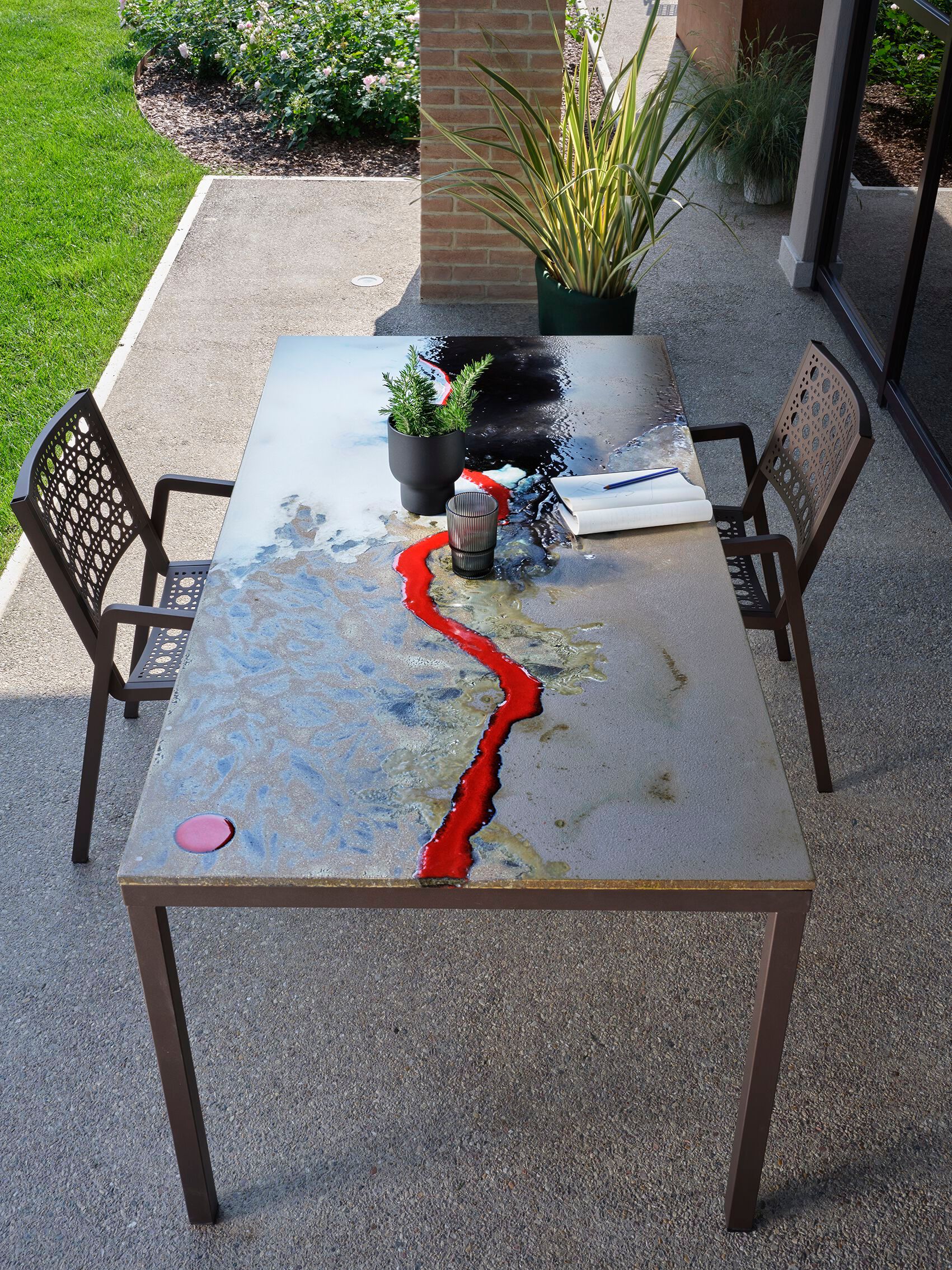 Прямоугольный стол из фаянса и нержавеющей стали DOMIZIANI современный ARCH-00001939