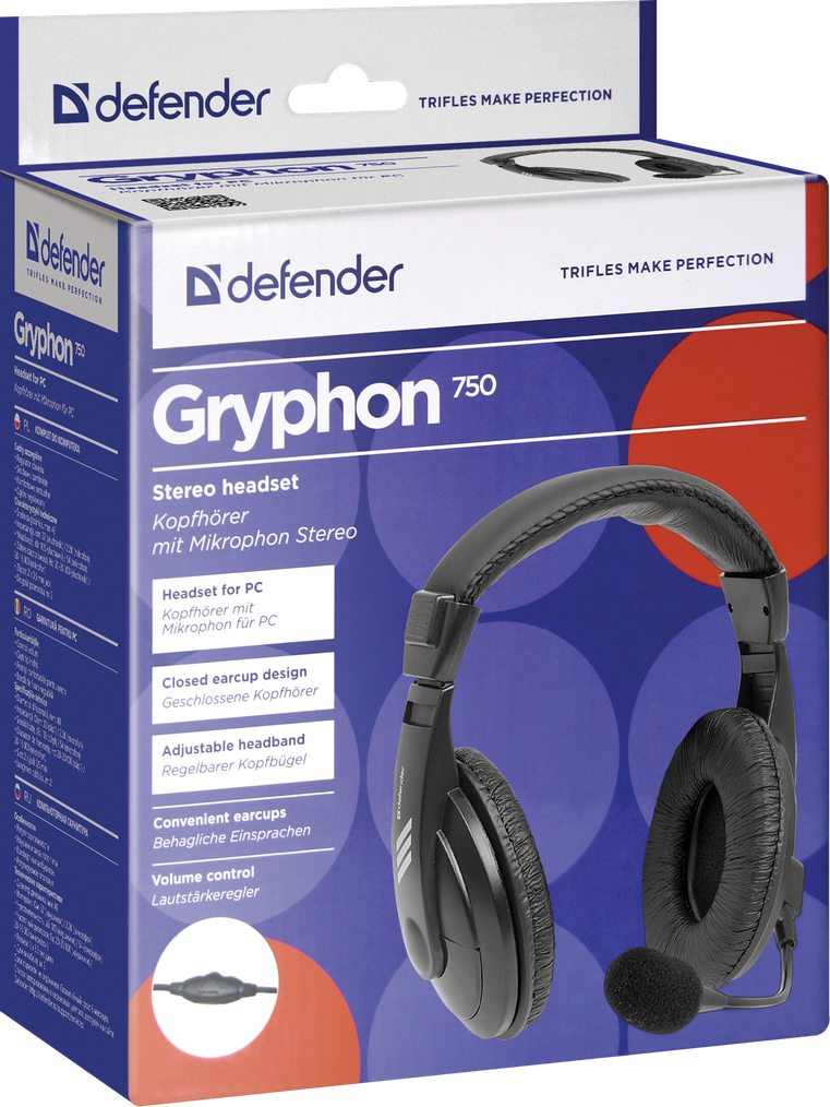 63750 компьютерная гарнитура gryphon 750 черный, кабель 2 м Defender Santreyd  - Вид №2