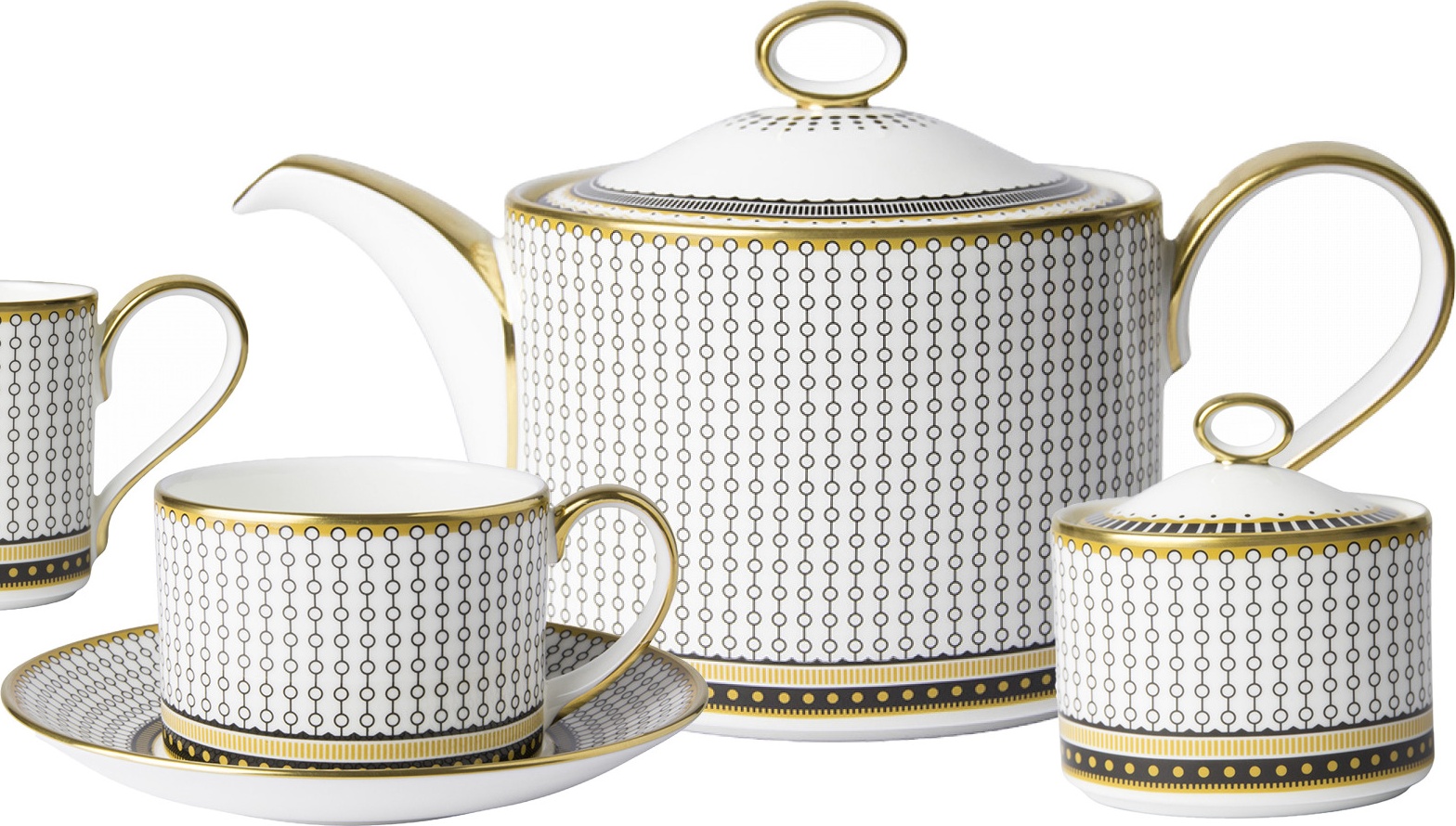 10650450 Royal Crown Derby Сервиз чайный Royal Crown Derby "Вибрации" (Oscillate, Onyx) 6/15 Фарфор костяной 