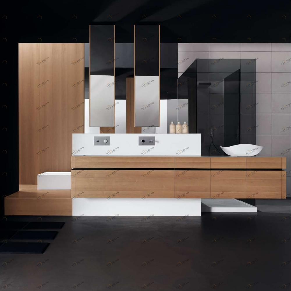 Комбинация ванной комнаты KU 58 в отделке Real 110 Corian / 86 Noce MILLDUE KUBIK KUBIK58