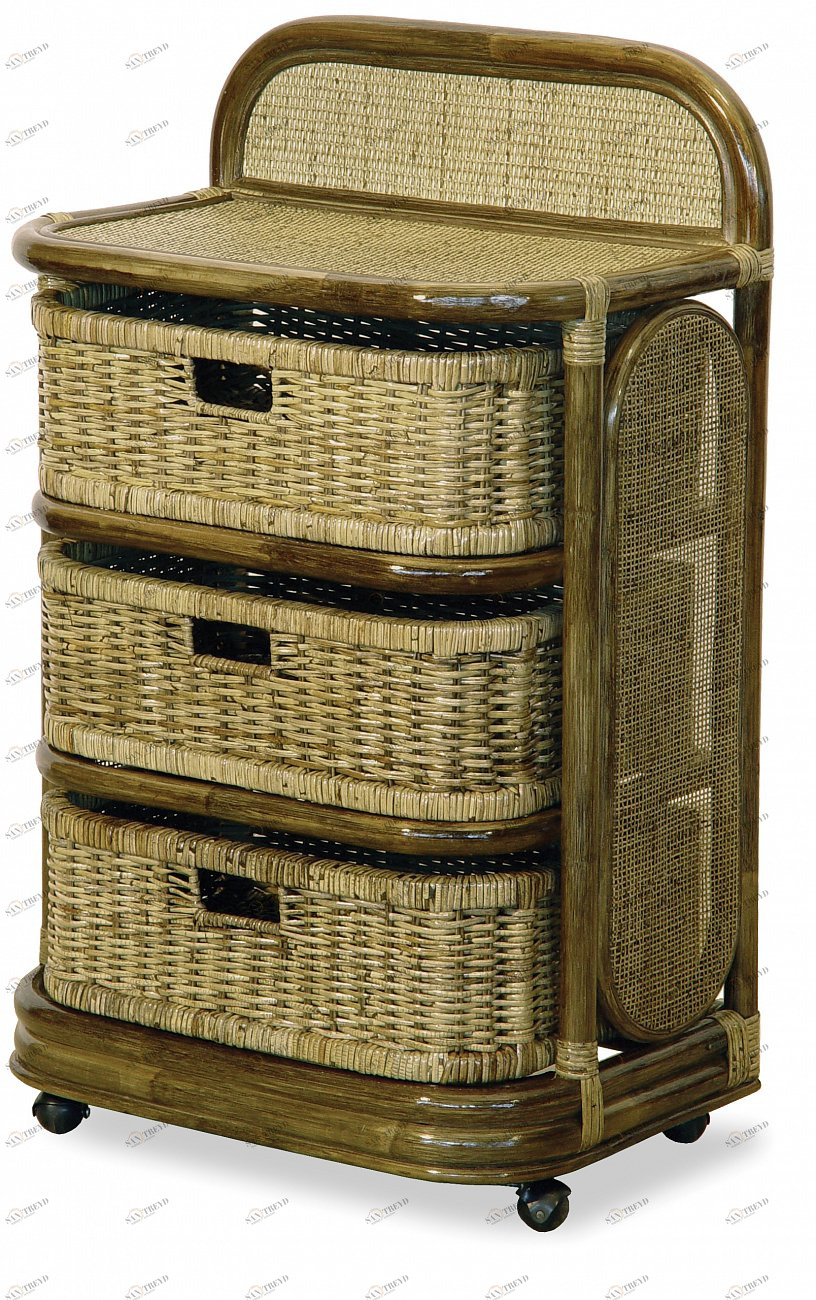 Этажерка с 3 ящиками зеленая из ротанга "Олива" VINOTTI  00-3885456 Зеленый 