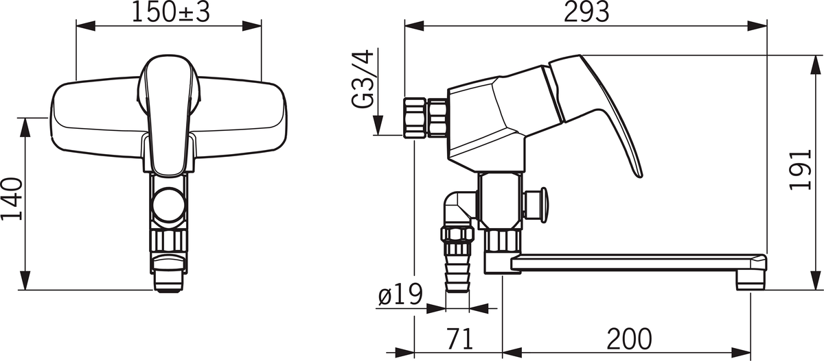 Oras 1074 Смеситель для хозяйственного помещения 1074 Safira Хром  - Вид №1