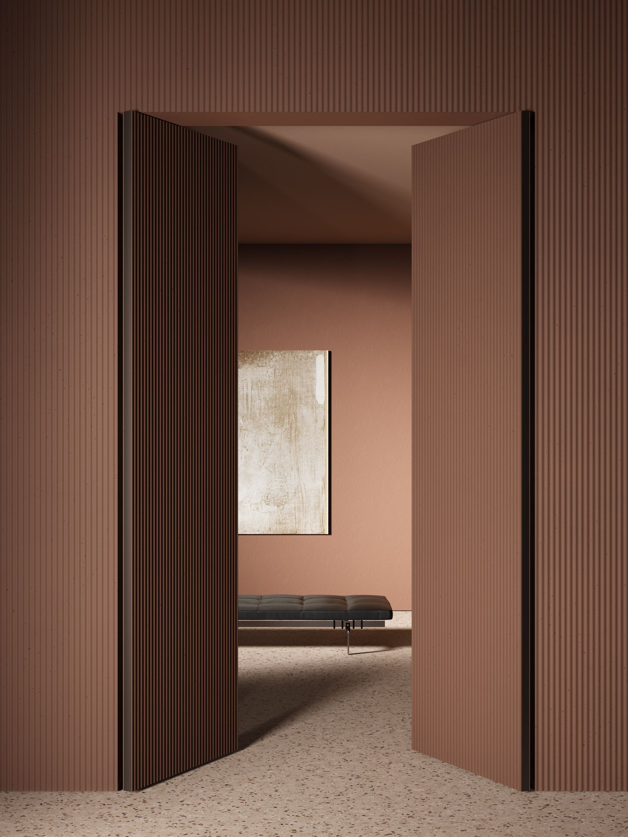 Дверь заподлицо с распашной стеной из Cimento® Scrigno Map Mundi ARCH-00149844 - Вид №1