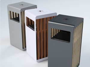 Стальная и деревянная стойка для мусора с крышкой для наружного использования с пепельницей