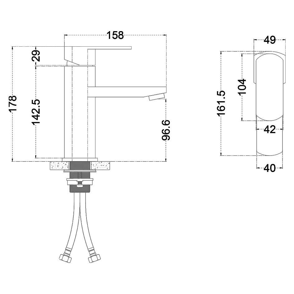 Смеситель д/ум MELANA-610301 Stello нерж.сталь, однорычажный, сатин, литой излив - Вид №2
