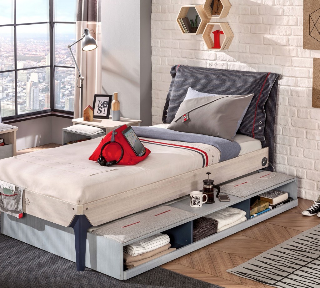 Кровать выдвижная детская с полками 90х190 см голубая Trio CILEK TRIO 00-3832135 Серый Santreyd - Вид №2