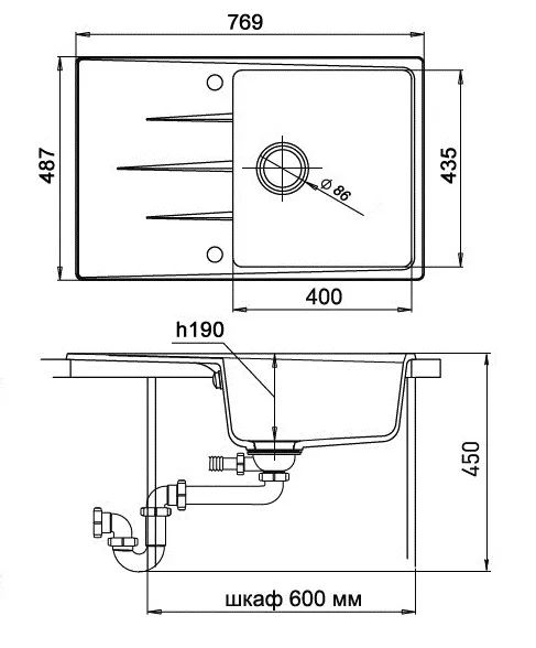 Кухонная мойка Кварц Ewigstein S375 GranFest G-60F-S375 - Вид №1