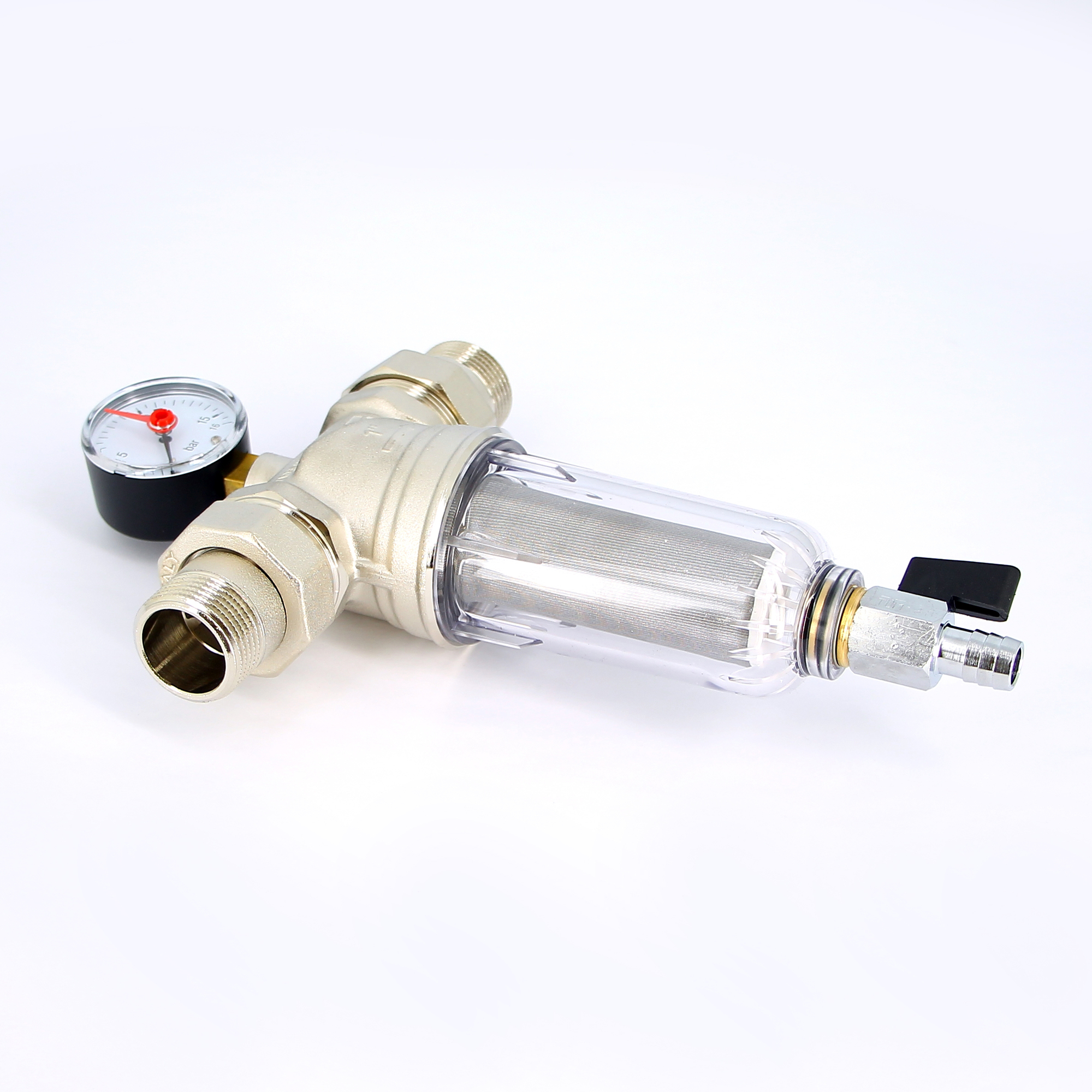 Фильтр промывной с манометром, с разъемными соединениями,пластиковой колбой TIEMME 3/4" 3130006