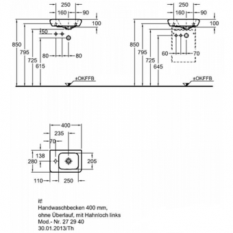 272940000 Подвесная раковина настенная прямоугольная Keramag  белая  - Вид №2