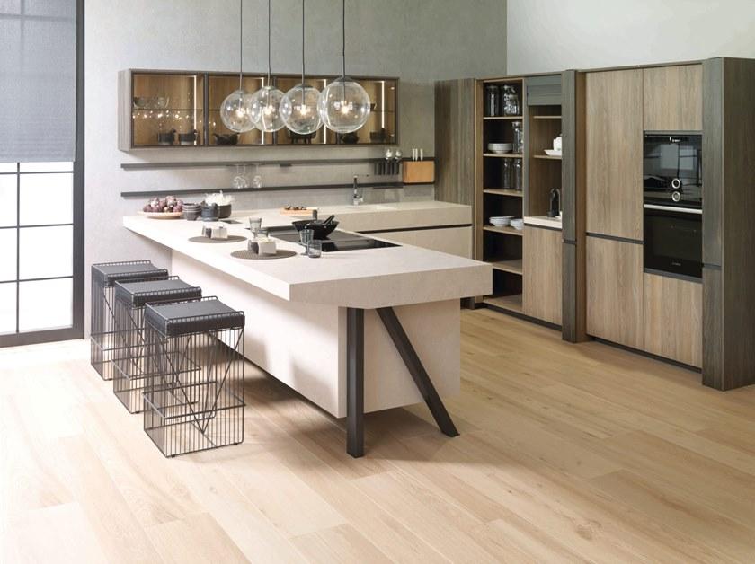 GAMADECOR Современная встроенная кухня из лакированного дерева с полуостровом. Emotions - kitchens sun-id-1478783 - Вид №1