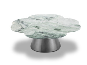 Низкий журнальный столик из мрамора и нержавеющей стали с центральным основанием