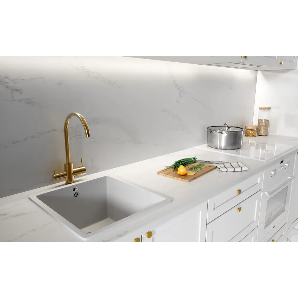 Столешница Молекуль 120x60x2 см искусственный камень цвет белый Santreyd STLM-2014695 - Вид №5