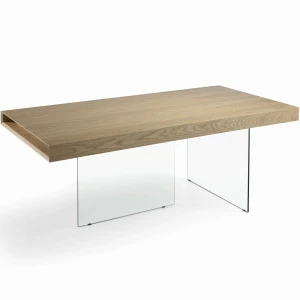 Обеденный стол деревянный со стеклянными ножками и полкой дуб 200 см CP1712-D-OAK от Angel Cerda ANGEL CERDA  241913 Орех;коричневый