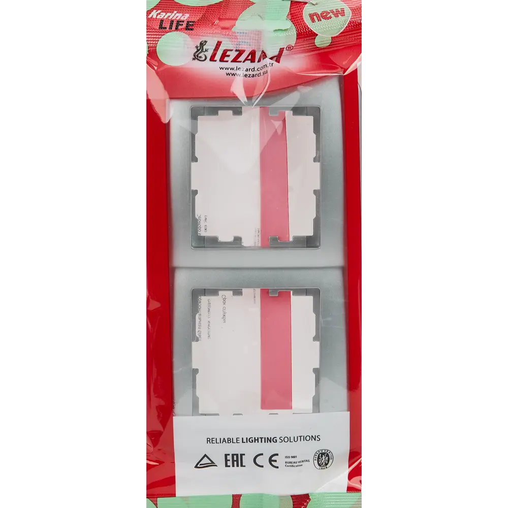 Рамка для розеток и выключателей Lezard Karina Life 2 поста горизонтальная цвет матовый серый STLM-2109668 - Вид №2