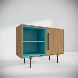 Тумба под телевизор с дверцей 80х100 см бежевая с бирюзовым Модуль-D BRAGIN DESIGN TUBE 00-3862385 Бежевый;голубой