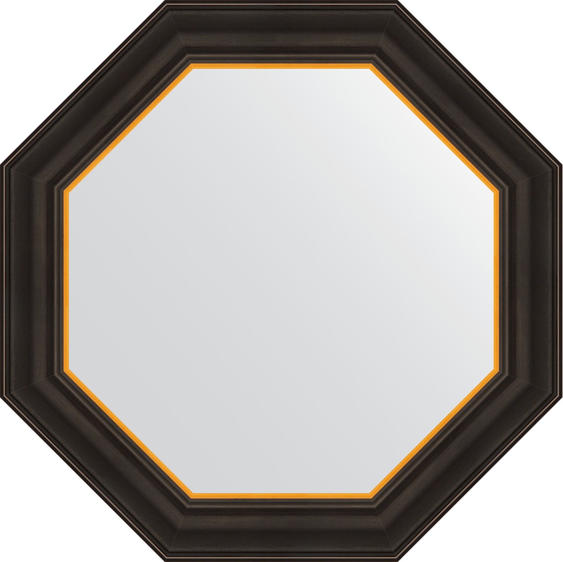 BY 7402 Зеркало в багетной раме - черное дерево с золотом 71 mm EVOFORM Octagon