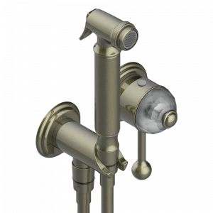 U4F-5840/MBG Комплект для душа, включающий смеситель, армированный шланг 1 м 25 см, ручной душ с курковым распылителем, выход из стены и предохранительный запорный клапан Thg-paris Duomo с хрусталём Бронза