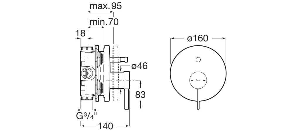Однорычажный смеситель для душа с переключателем Roca Ona ARCH-00147089 - Вид №12