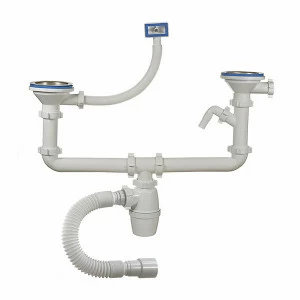 Сифон двойной 3 1/2 40 с одним отвод., переливом, гиб.тр. А-40092 (О)  А-40092