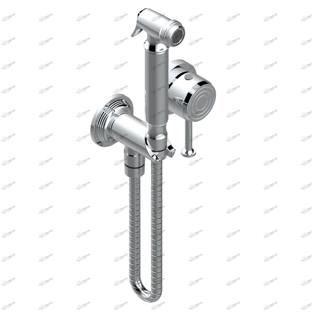 U9A-5840/MBG Комплект для душа, включающий смеситель, армированный шланг 1 м 25 см, ручной душ с курковым распылителем, выход из стены и предохранительный запорный клапан Thg-paris West Coast с металлическими ручками-крестиками Хром U9A 5840/MBG A02 CAT.A