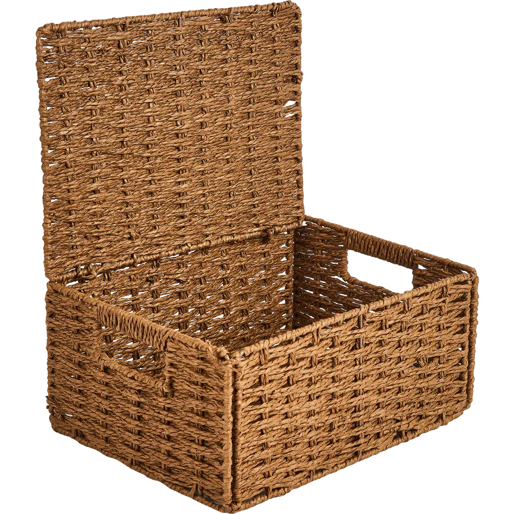 Корзина с крышкой для хранения 31x15x23 см бумага цвет коричневый SPACEO Kub STLM-2107445 - Вид №5