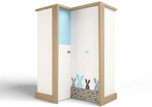 Шкаф угловой ABC-KING , гармошка MIX BUNNY голубой, левый