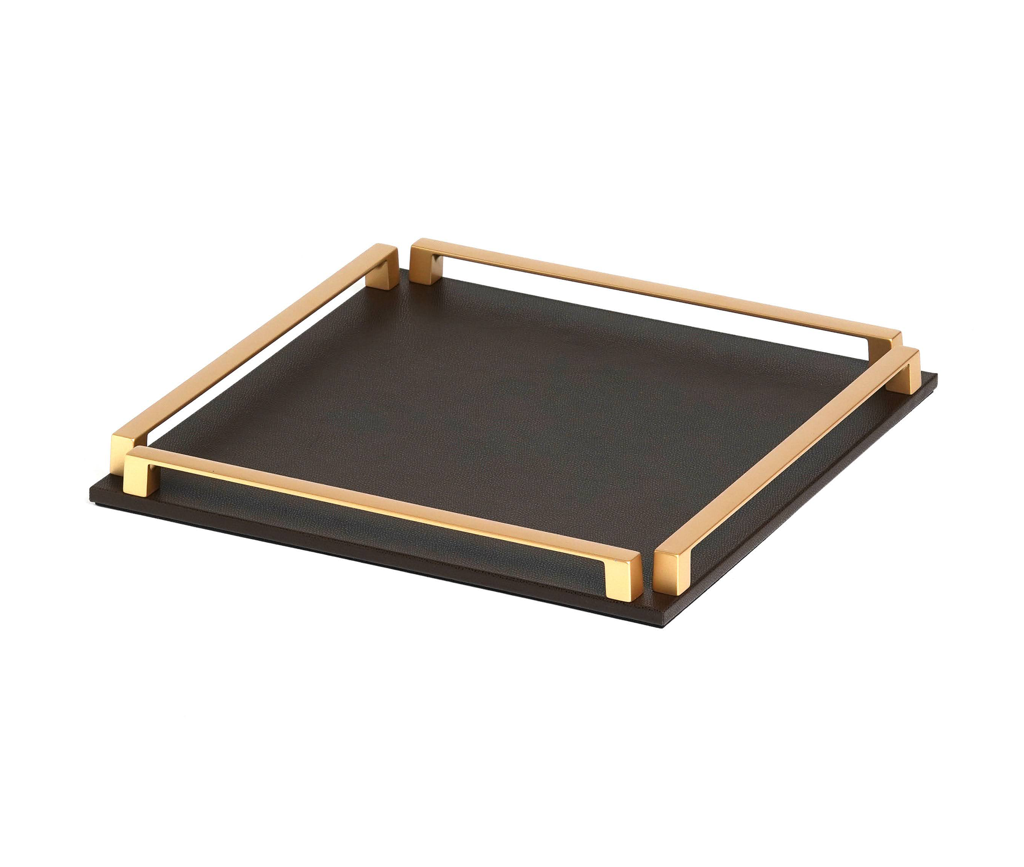 Пол Трей - 37X37 см / металл-отделка_сатин-латунь / плетеная кожа_темно-серый Pinetti G5.1425.061.055 - Вид №2