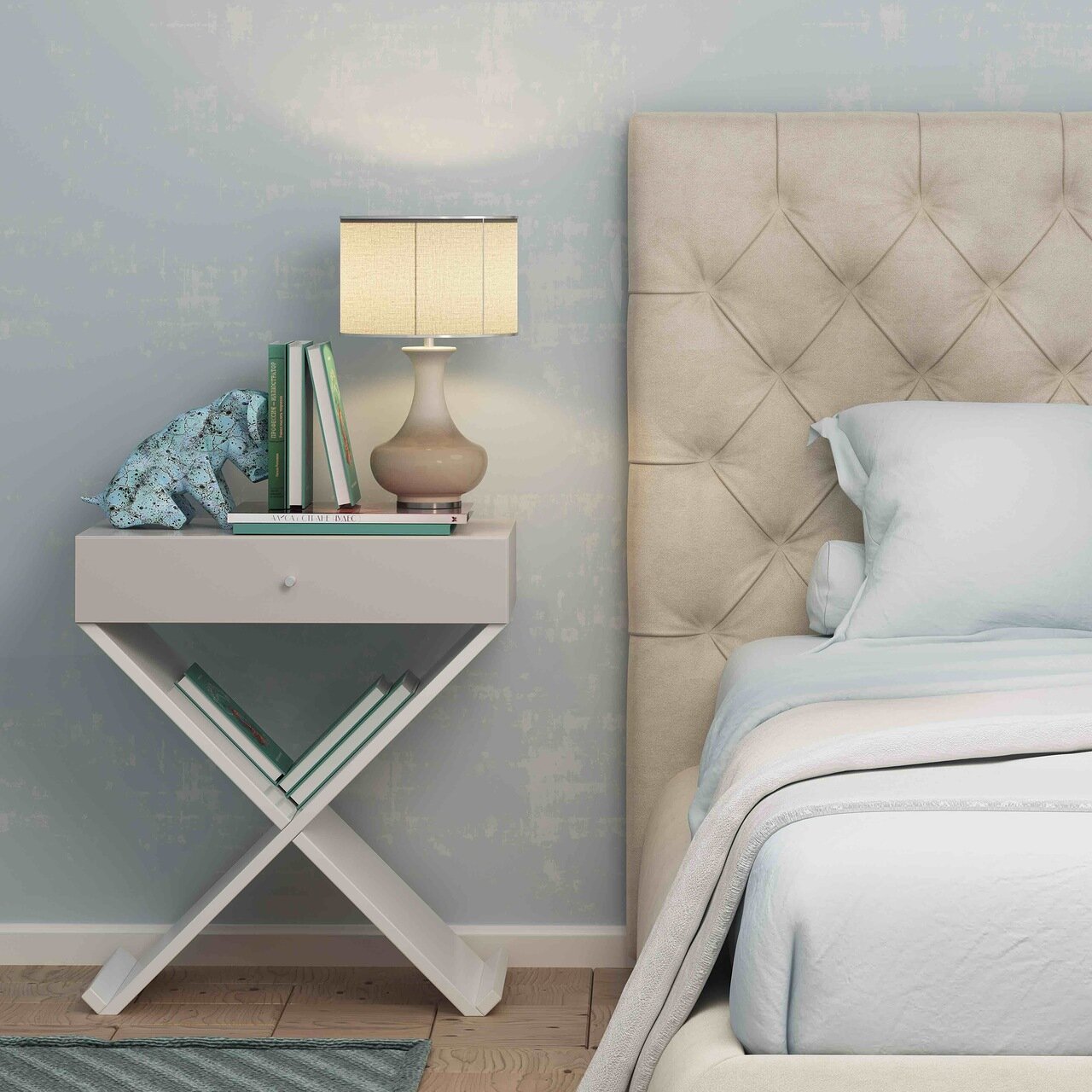 Тумбочка прикроватная серая с белым Bonn BRAGIN DESIGN  256378 Белый  - Вид №1