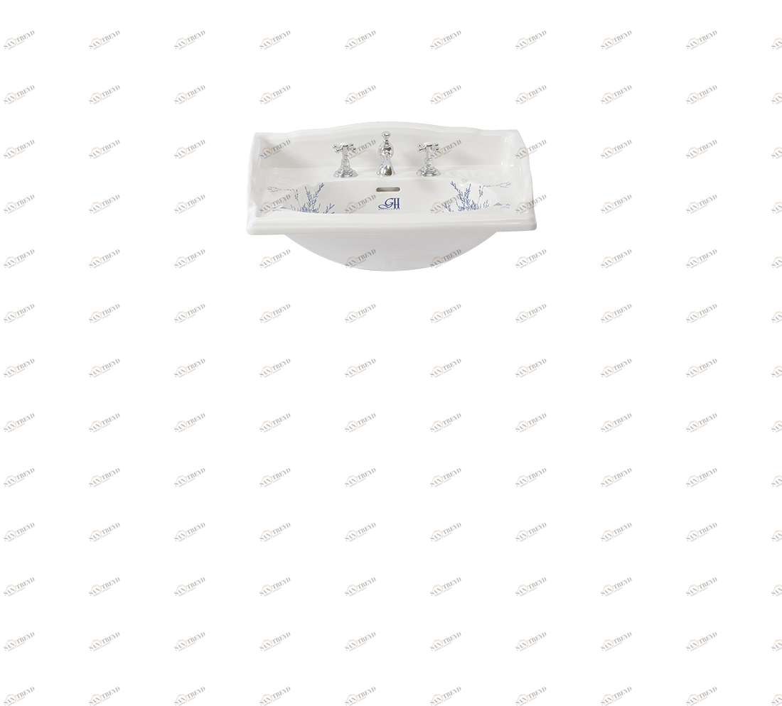 Gentry Home Таз большой белый Victorian Синий узор GH102478
