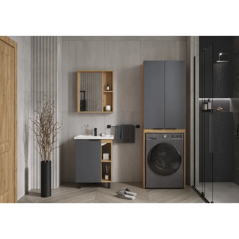 Зеркало для ванной Сохо KONSENSA с полками 60x69.6 см цвет светлый дуб STLM-2048394 - Вид №8