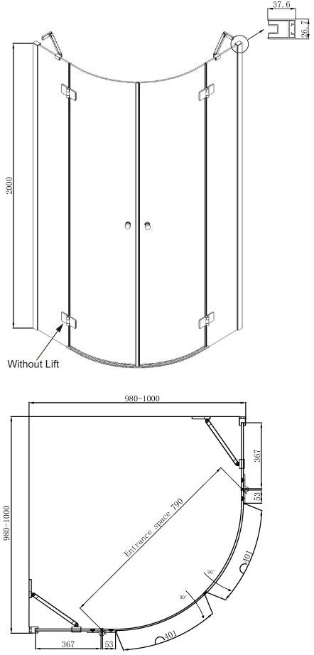 Душевое ограждение Ambassador Diamond 12011102 (1000x1000x2000), 1 место - Вид №9
