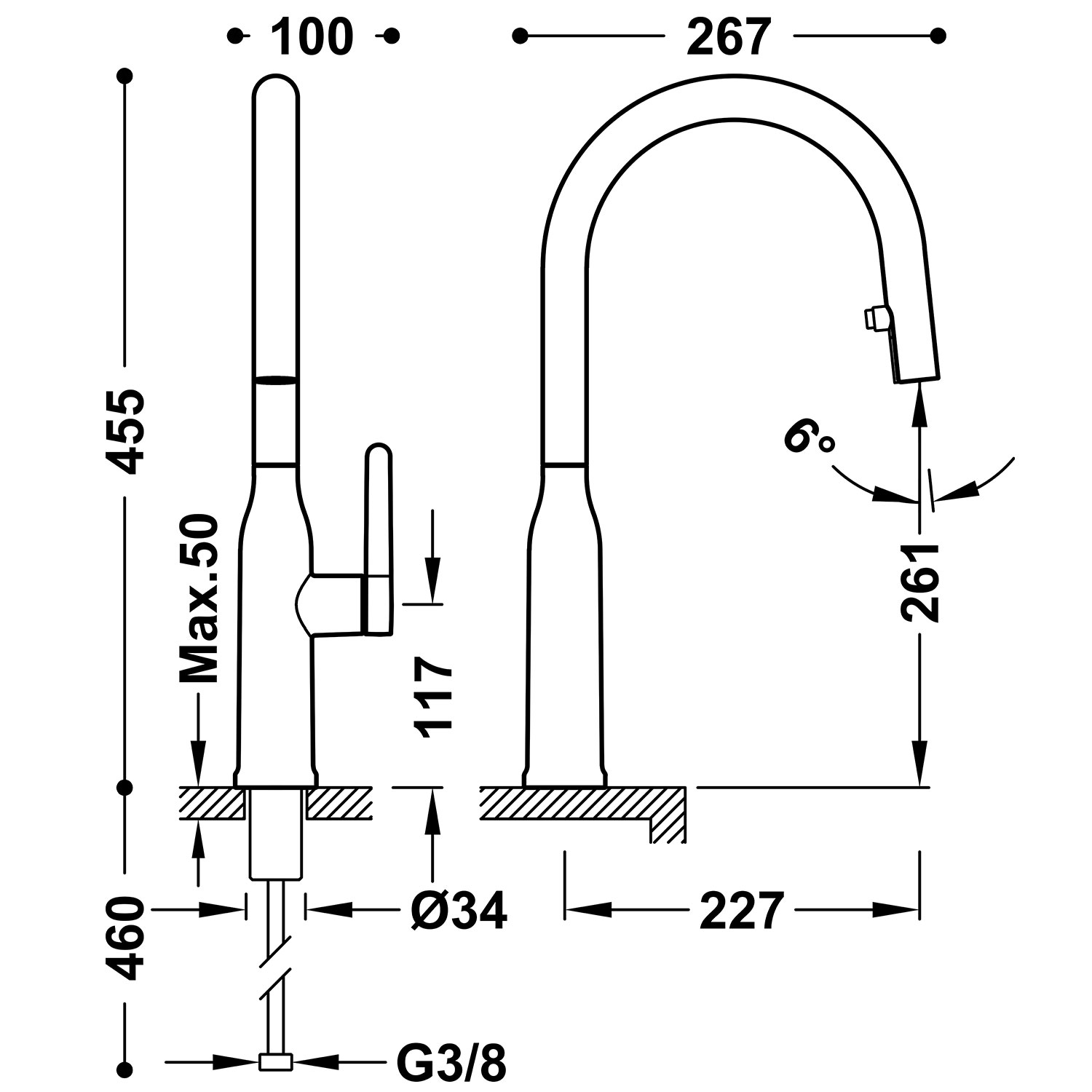 КУХОННЫЙ однорычажный смеситель со съемным носиком и 2 видами струи для кухни-23043802 НМ TRES Kitchen 23043802NM - Вид №1