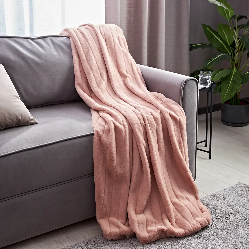 Плед Retro-Refreshed 200x220 см искусственный мех цвет пудровый Santreyd STLM-2150589 - Вид №3