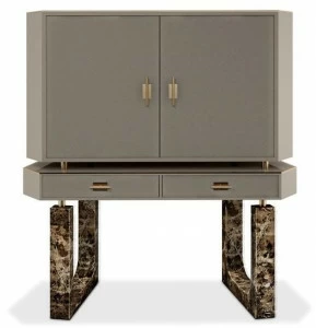 Porustudio Барный шкаф с дверцами и ящиками, обтянутыми кожей Lincoln