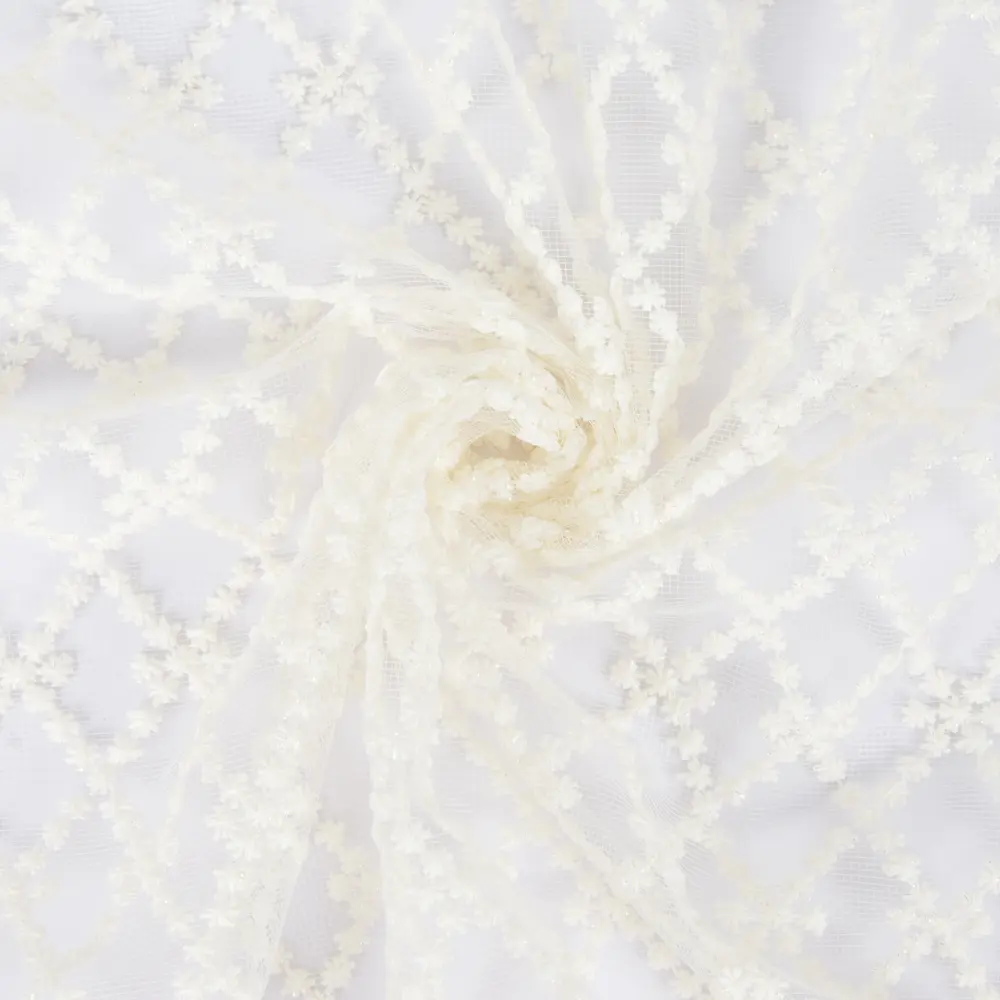 Тюль с вышивкой «Ромбики» сетка 290 см цвет кремовый ELIT HOME STLM-2082706