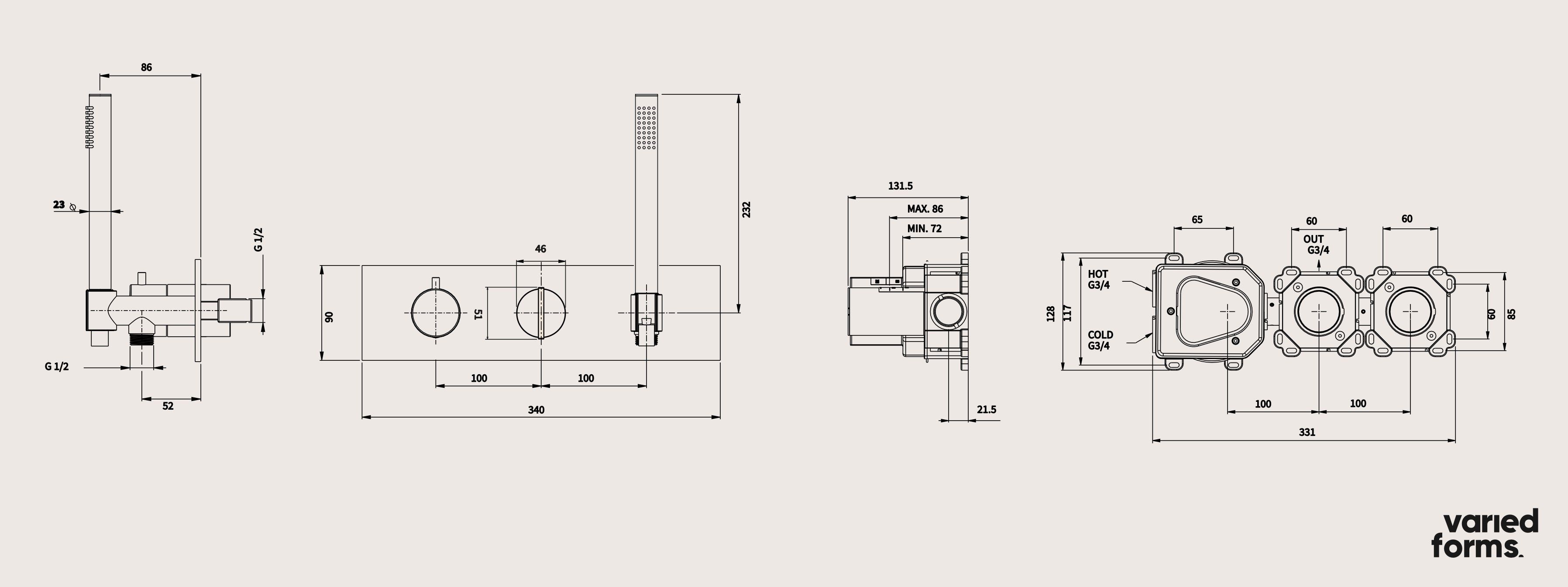 Смеситель для душа с 3 отверстиями Varied Forms Macaron ARCH-00090236 - Вид №1