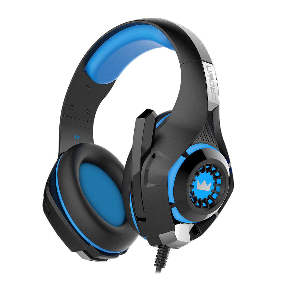 CMGH-101T Blue Гарнитура игровая cmgh-101t black&blue (подключение jack 3.5мм 4pin+ адаптер 2*jack spk+mic,частотный диапазон: 20гц-20,000 гц ,кабель 2.1м,размер d 250мм, регулировка громкости, микрофон на ножке) Crown Santreyd  - Вид №1
