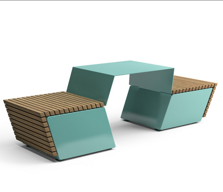 10268 РОМБ модуль наклонынй 2 СО СТОЛИКОМ, скамья парковая LAB.Space 