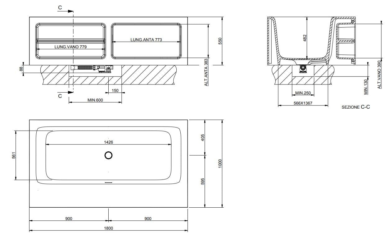 Прямоугольная ванна в центре комнаты из Cristalplant® Gessi прямоугольник ARCH-00124157 - Вид №4