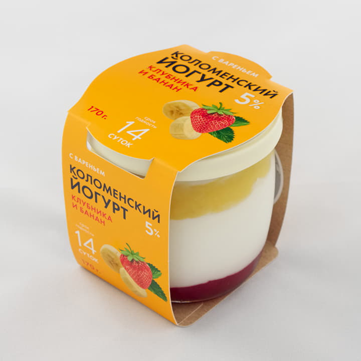 Йогурт из сливок Коломенский Клубника-Банан 5% Коломенское молоко 170 г БЗМЖ Santreyd 13908