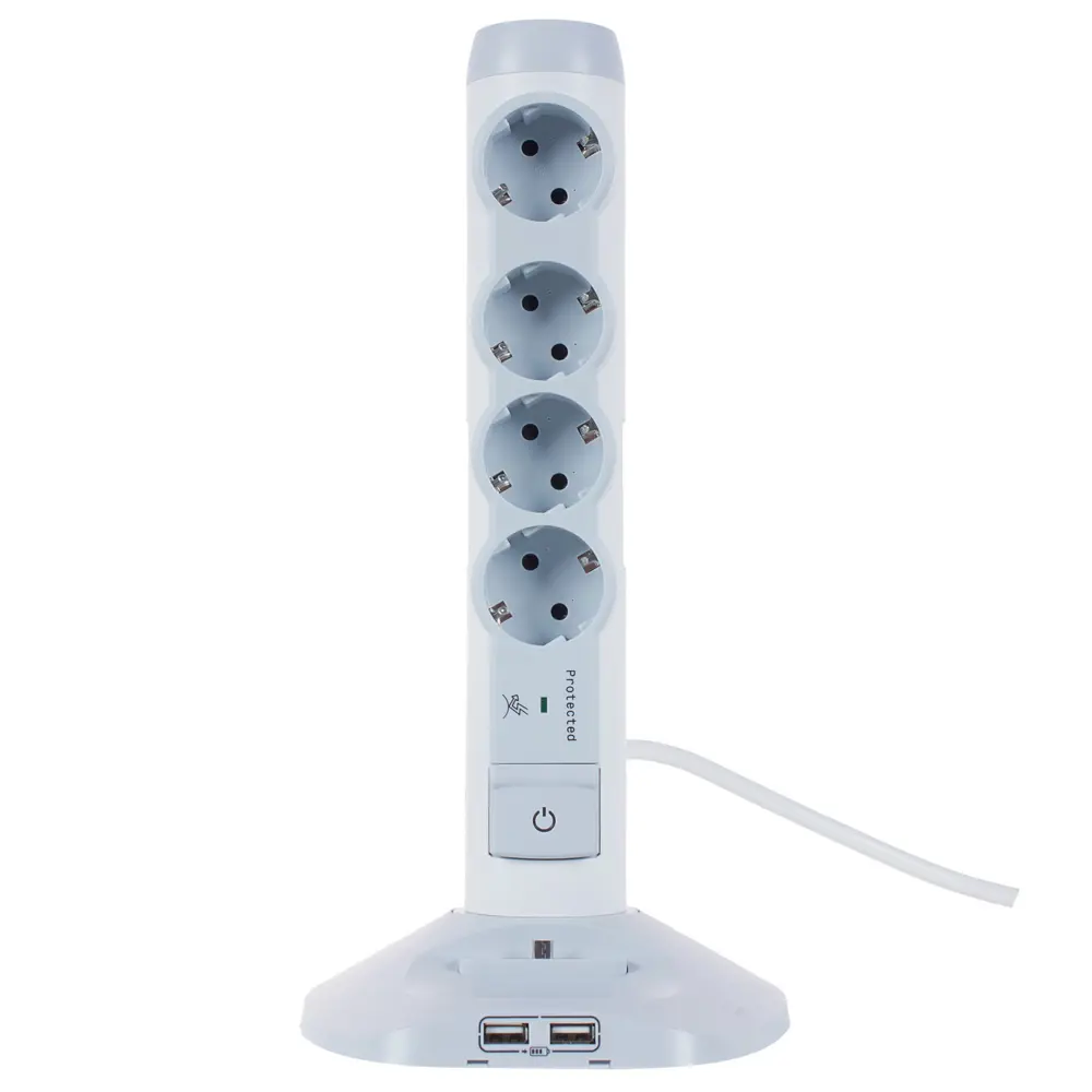 Удлинитель-стойка Legrand 4 розетки с заземлением 3x1.5 мм 2 USB 1.5 м 3500 Вт цвет белый STLM-2109791 - Вид №1