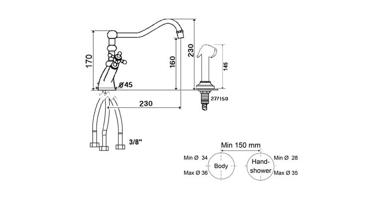 Смеситель для кухни на одно отверстие с ручным душем rvb 1920-1921 ARCH-00061997 - Вид №2