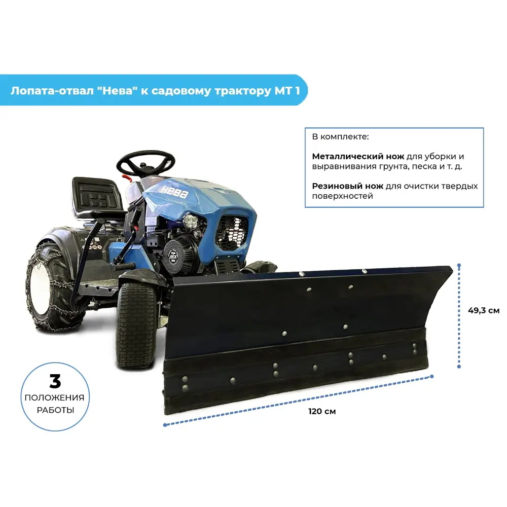 Лопата-отвал к садовому трактору Нева MT1 металл 1200 мм Santreyd STLM-2132232 - Вид №1