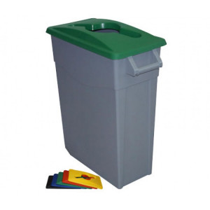 232306 DENOX Контейнер для раздельного сбора отходов серый на колесах с зеленой крышкой с ручкой 65 л. Серый, Крышка зеленая
