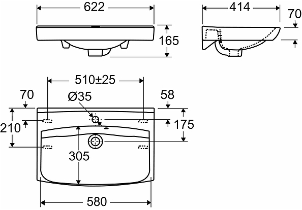 15342007 Подвесная раковина настенная прямоугольная IFO  - Вид №1