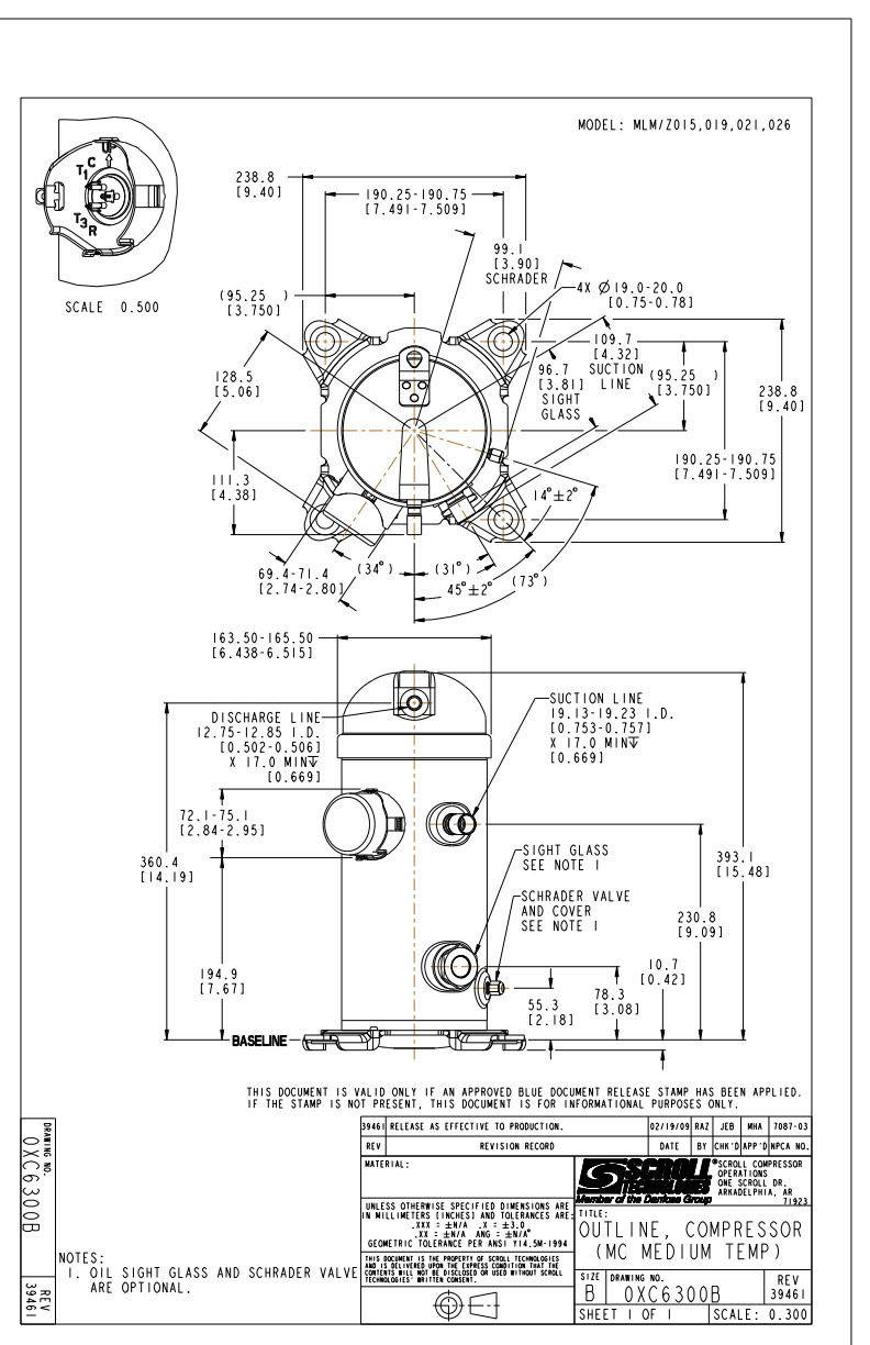 Danfoss MLZ — герметичные спиральные компрессоры MLZ038T2LQ9A Компрессор спиральный 121L8776  - Вид №3