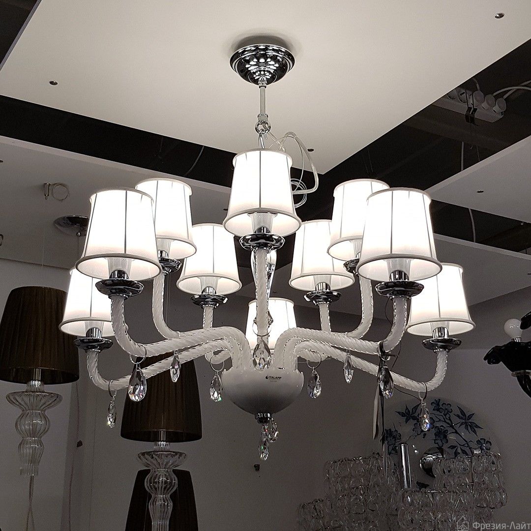 Italamp 346/5+5 cr.bianco/SW strass/C люстра подвесная 75100